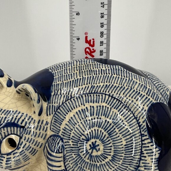 Vintage Nancy Lopez 1978 Ceramic Cat Figurine Blue & White Handcrafted 7" Long D - Picture 5 of 8